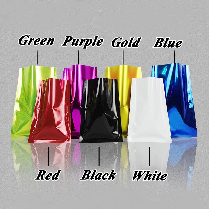 

400pcs/lot 9cm*13cm*160micron High Quality Seven Kinds of Color Foil Food Plastic Packaging Flat Packaging Bags