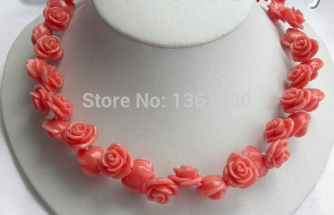 

00573 stunning big 16mm pink coral flower necklace