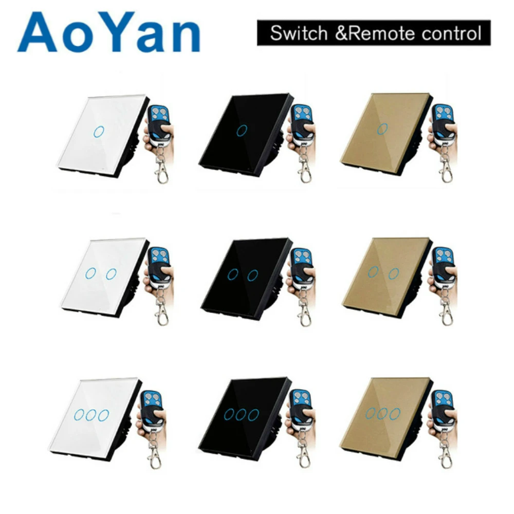 

AoYan EU/UK Standard TLINK Remote Control Switch 1 Gang 1 Way RF433 Smart Wall Switch Wireless remote control touch light switch