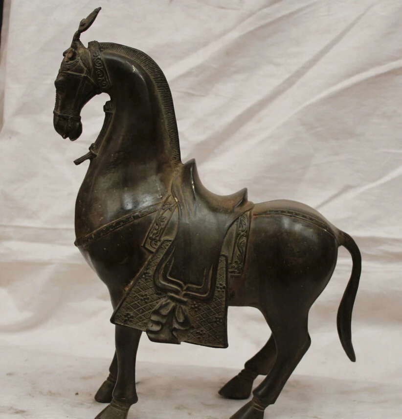 

S5998 14"China Chinese Bronze Zodiac Year Tang stand Horse Fengshui Statue D0318