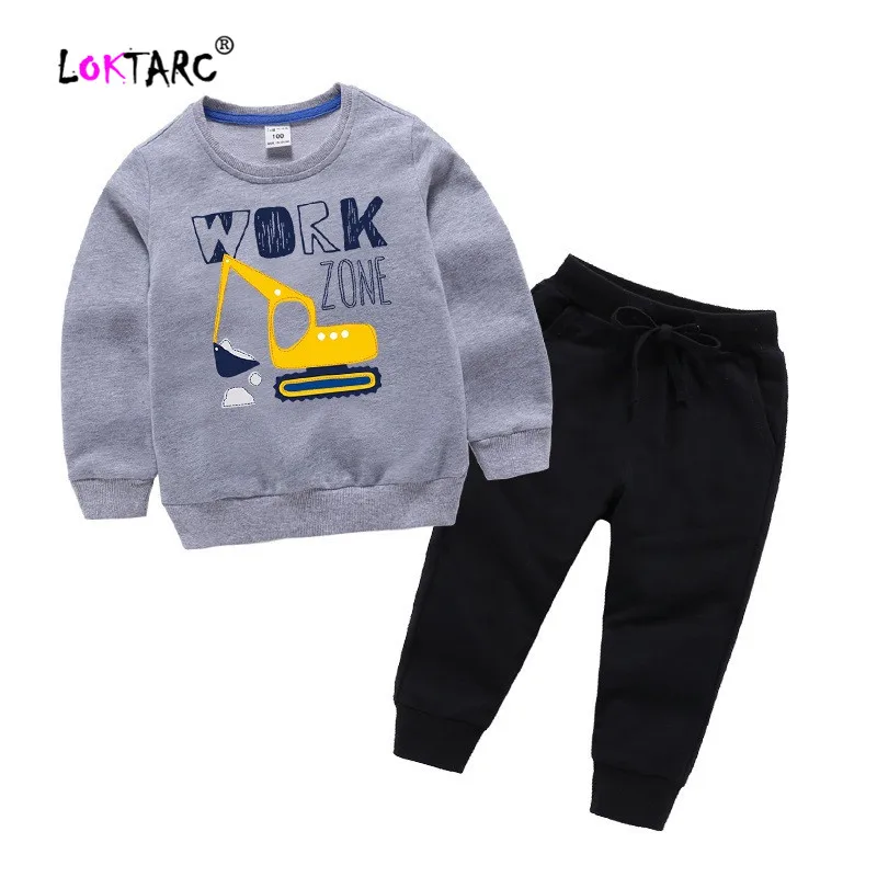 LOKTARC/детская одежда топы с длинными рукавами для мальчиков+ штаны для мальчиков хлопчатобумажные спортивные брюки и джоггеры, школьная одежда эксклюзивные Детские комплекты - Цвет: Grey Black