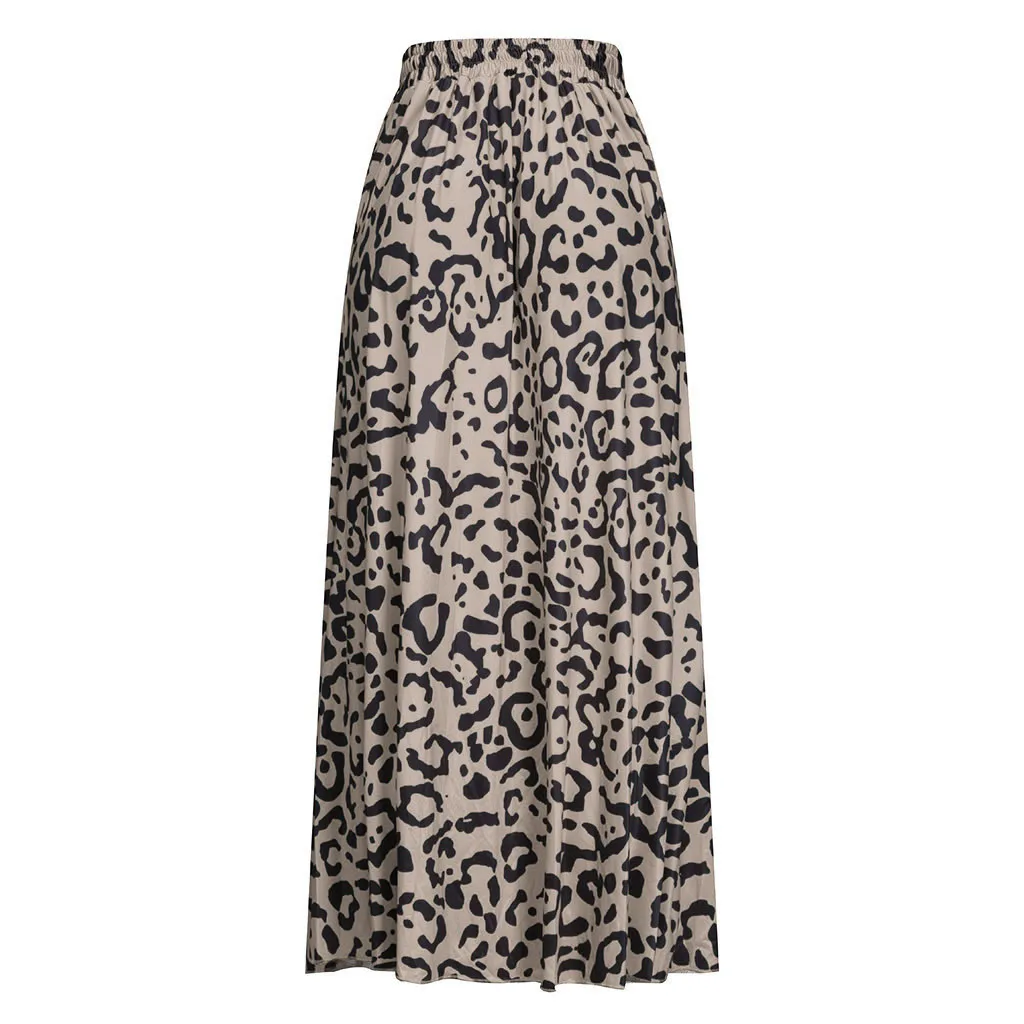Модная женская длинная Плиссированная богемная юбка на завязках с высокой талией, летняя Женская эластичная длинная юбка-пачка с леопардовым принтом для женщин