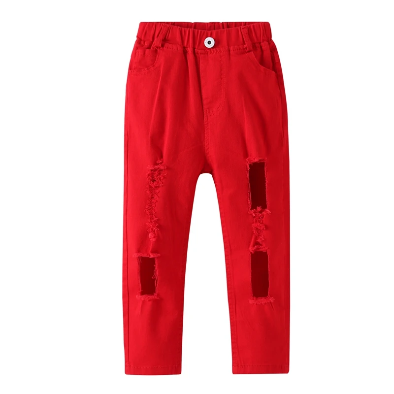 

Autumn Winter Long Pants Fashion Kid Baby Girls Clothes Stretch Holes Pants Skinny Slim Rubber Band Denim Boys Pants For Kids