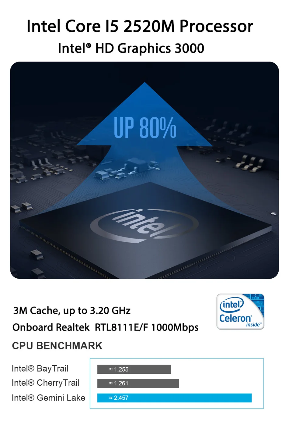 Мини-ПК, настольный компьютер, Intel Core I5 2520 M, Windows 10/Ubuntu, [HUNSN BH06L],(COM/VGA/HD/LAN/8USB2. 0/Fan