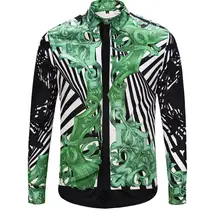 Лидер продаж, осенние мужские повседневные мужские рубашки в полоску с цветочным принтом и отложным воротником высокого качества