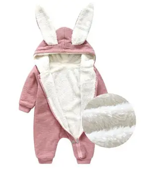 

Toddler Baby Warm Bunny Ear Rompers Autumn Winter cute Rabbit Style Jumpsuit Cotton first walker Hare Playsuits Hooded Clothes