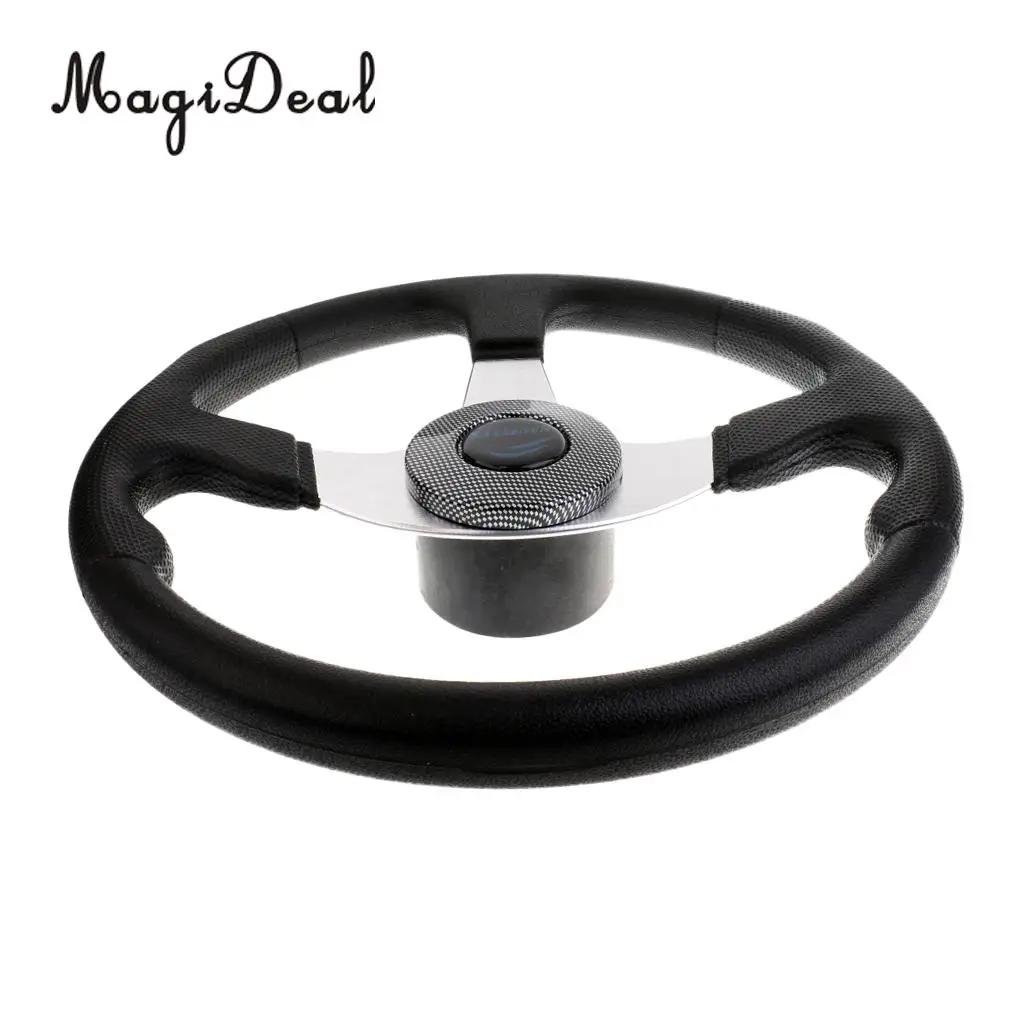 MagiDeal Heavy Duty 34cm Aluminum Alloy Marine Boat Steering Wheel 3 Spoke 3/4' Shaft for Dinghy Vessels Yacht Pontoon Boat Acce