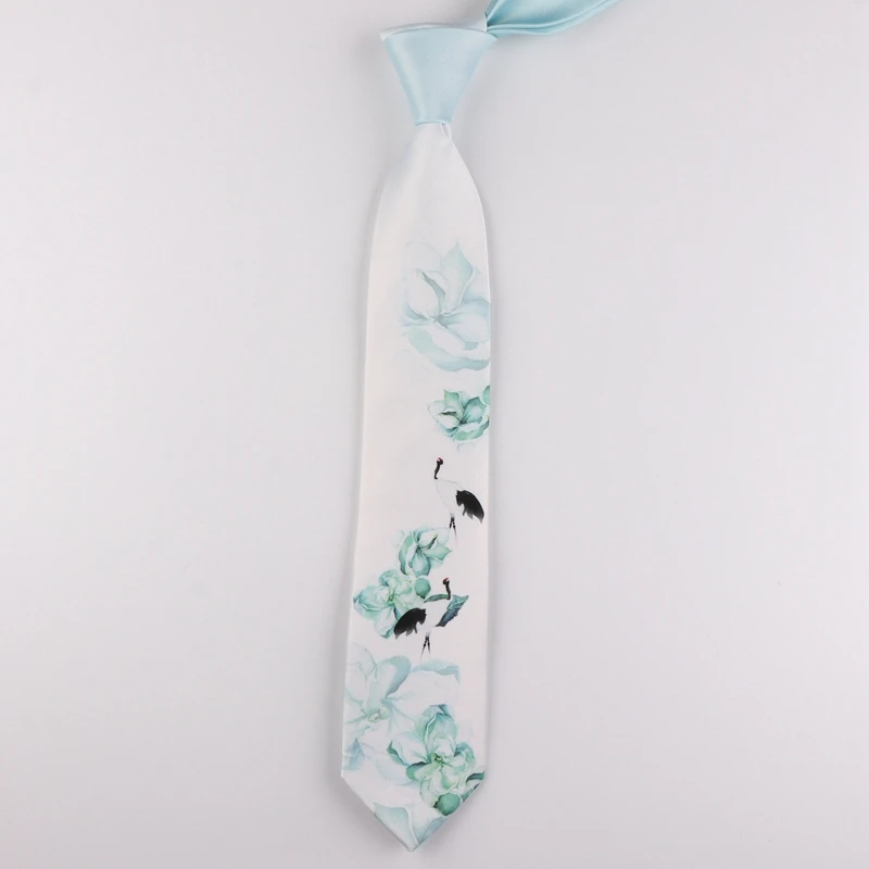 Мужской и мужской маленький Свежий мятный зеленый галстук с принтом жасминовый журавль для студентов в ретро китайском стиле галстук