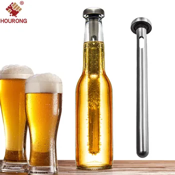 

HOURONG 1pc Faster Cooling Popsicle Stainless Steel Wine Coolers Beer Cooling Chilling Swizzle Sticks With Wine Stopper Bar Tool