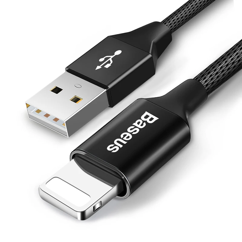 Baseus USB кабель для iPhone 11 Pro Max X XR XS 8 7 6 6 S 5 5S iPad Быстрая зарядка данных USB провод шнур Кабели для мобильных телефонов - Цвет: Black