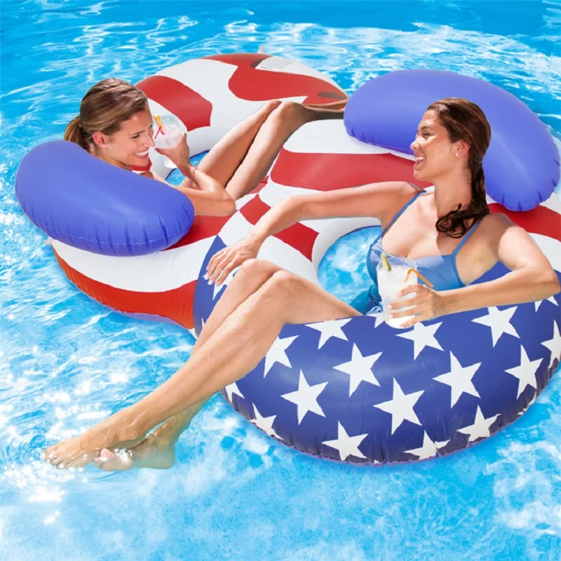 

182 cm Giant American Flag Women Double Swimming Ring Adult Inflatable Pool Float Air Mattress Lounger Boia for Grownups,HA004