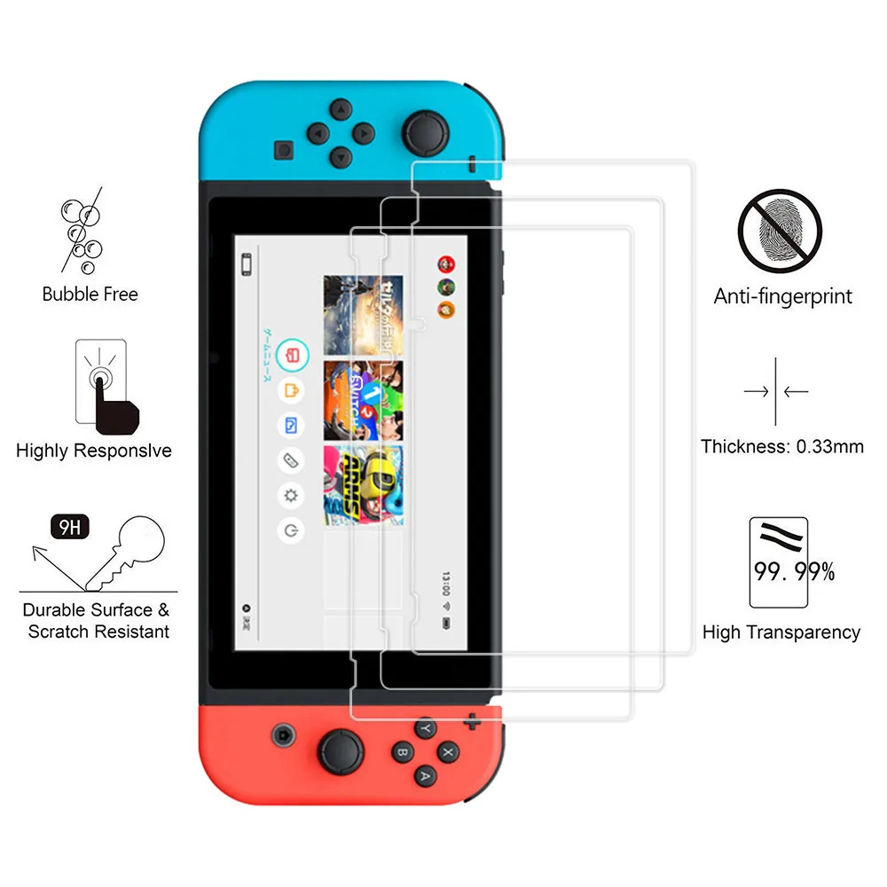 3 шт. Защитное стекло для nintendo Switch из закаленного стекла, на игровом проигрывателе с переключателем, Защитная пленка для экрана Glas 9 H