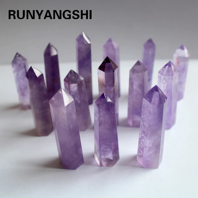 Runyangshi Beautiful Natural crystal column Amethyst raw stone grinding high quality crystal handicraft six prism ZH39