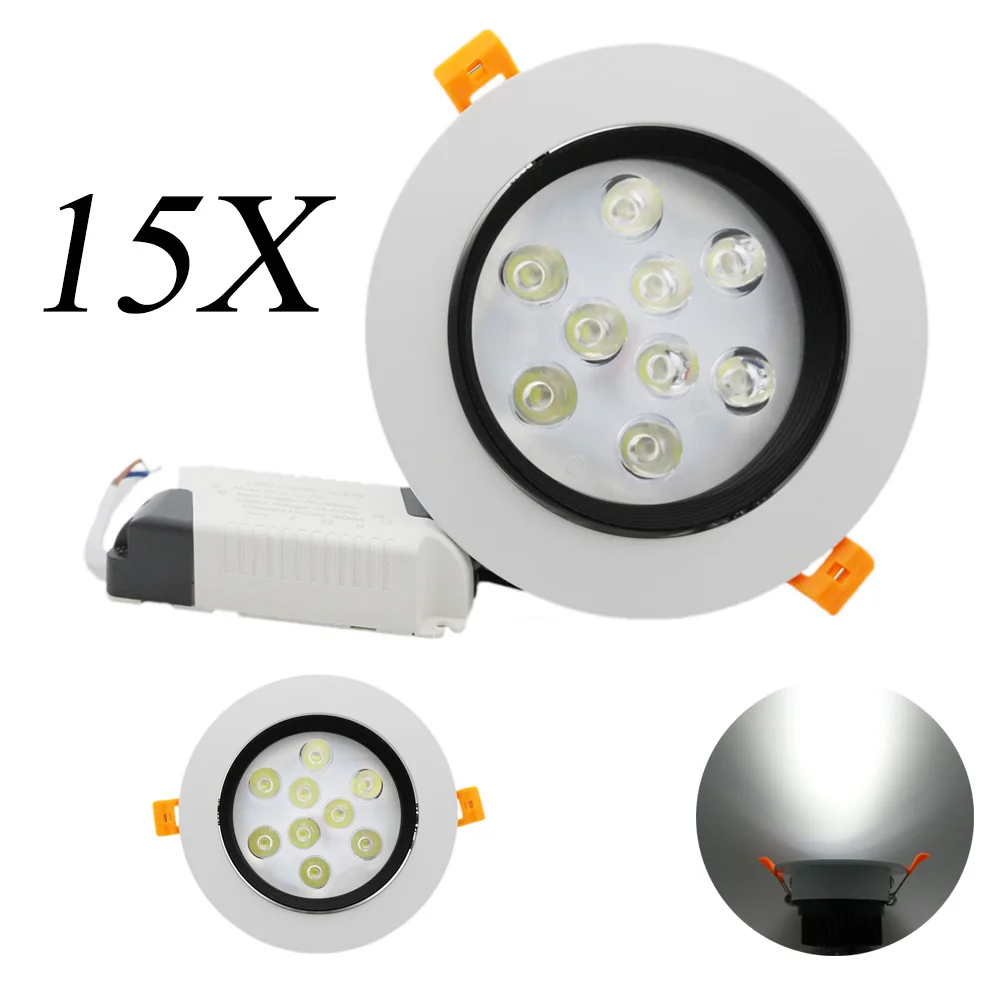 

15Pcs 9W LED Ceiling Lamp Spot AC 85V-265V with LED Pilot Waterproof Recessed for bathroom lights indoor lights Spotlight