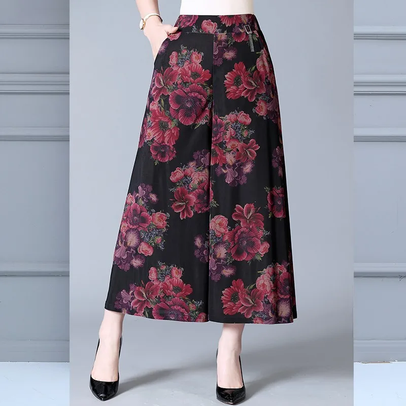 

New Feminina Summer Casual Loose Floral Print Wide Leg Pant Woman Elastic Waist Trousers Plus Size Women Clothing