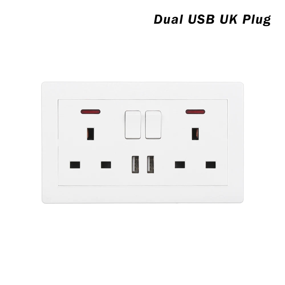 1 шт. двойной 2 Gang Plug белый Dual Usb зарядное устройство стенная электрическая розетка перешли квадратный край 13 Ампер порты и разъёмы Разъем дома применение - Тип: Dual USB UK Plug