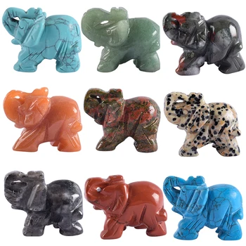 

Elephant Figurine 1.5 Inch Crystal Mini Elephants Stone Carved Statue Quartz Feng Shui Home Ornament Art Collectible Decor Gift