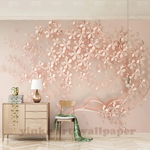 Customized large mural luxury elegance 3d stereoscopic flower rose gold ...