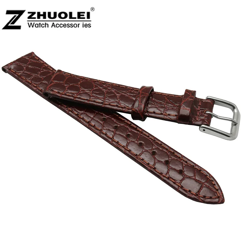 

13mm 14mm 16mm 18mm 20mm Silver Stainless Steel Buckle Clasp Brown Genuine Leather Watch Band Bracelet Strap