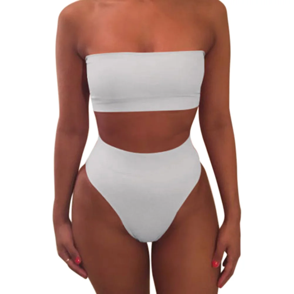 

Newly 1 Set Women Swimsuit Swimwear Bikini Solid Color Fashion Breathable for Beach Holiday FMS19