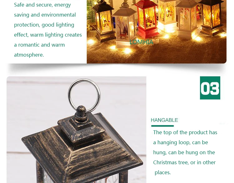Christmas Elk Snowman Santa Claus Mini LED Night Light Hanging Candle Lantern Table Lamp 12