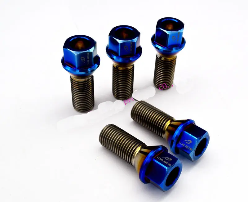 5x M14 X1.25x28mm Titanium Alloy Wheel Hub Screw Bolts For Car Blue