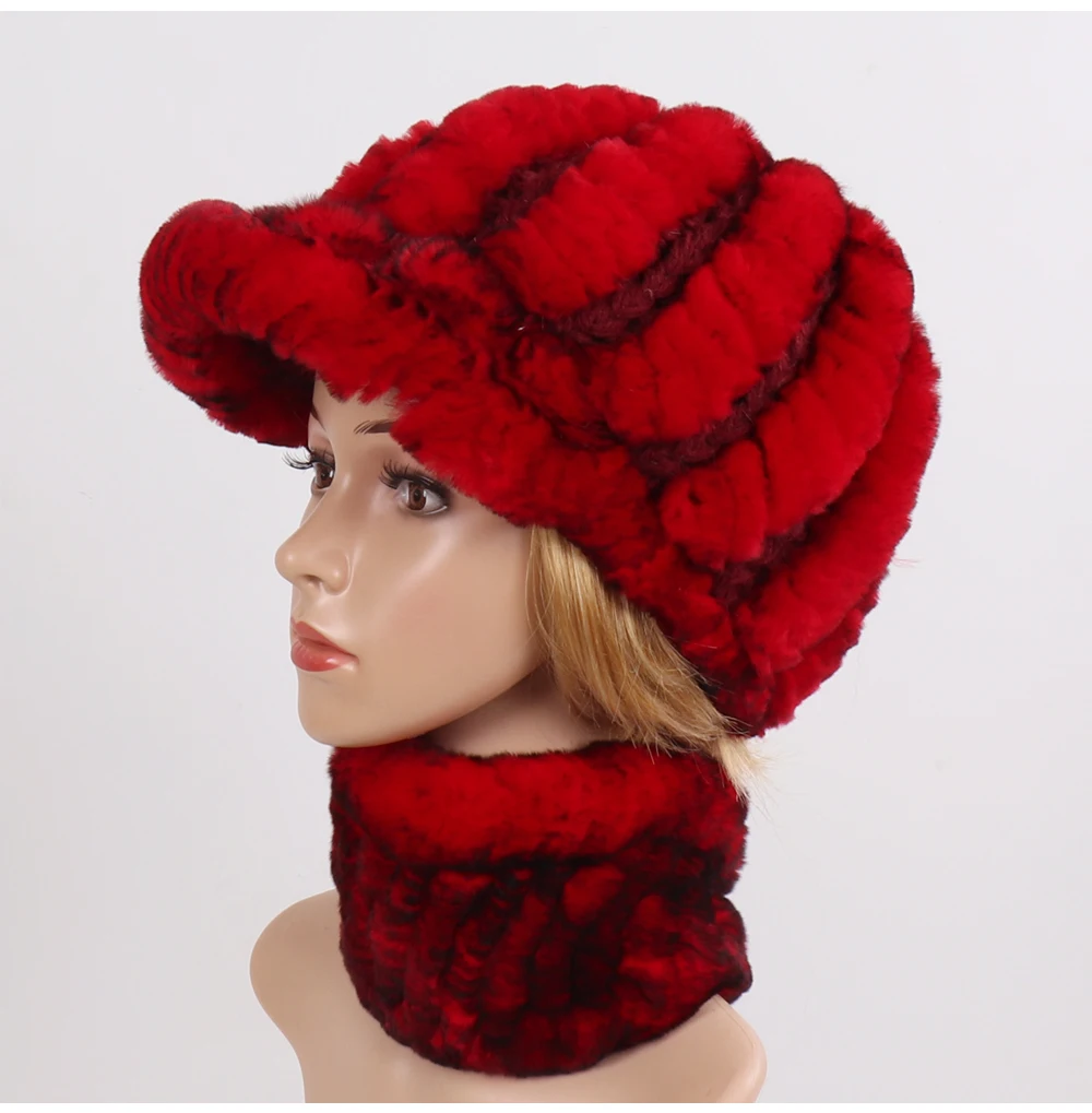 Новые Хорошие эластичные шарфы из натурального меха шапки женские вязаные Настоящий мех кролика шапка шарф набор зимний женский натуральный мех муфельные головные уборы наборы