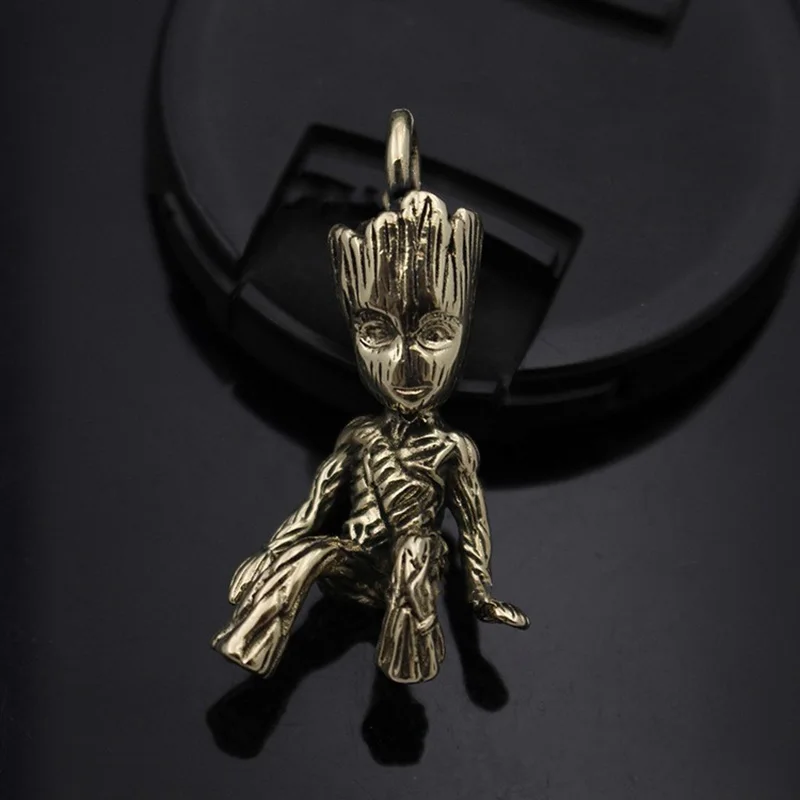 

1pc EDC Tool Pure Copper Brass Groot Small Tree Person Groot Keychain Key Chain Pendants Car Motorcycle Key Ring Pendants