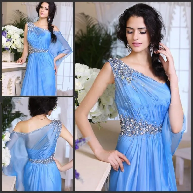 2016 Arabic Evening Gowns One Shoulder Beaded Crystal Evening Dresses