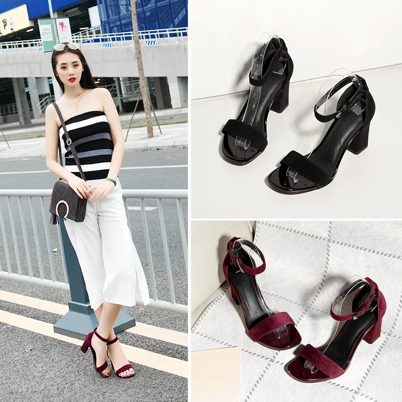 

Buckle Woman Sandals Coarse Women's Shoes Low High-heeled Shoes