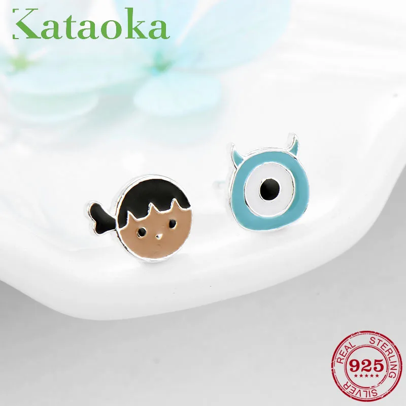 

2018 Fashion 925 Sterling Silver Cartoon Studs Earrings lovely Small earrings women red Enamel Jewelry Girl Gift