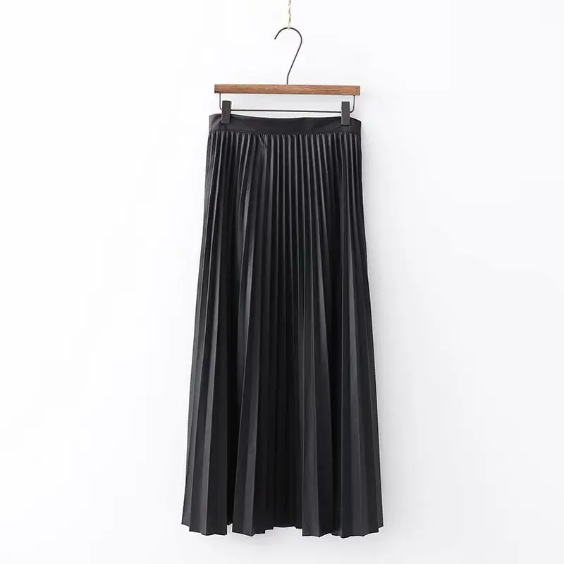 XD58-1607, Европейская и американская мода, кожаная черная плиссированная юбка - Цвет: see chart