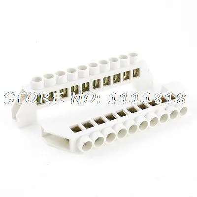 

2 Pcs 10 Holes Ground Wire Row Copper Tone Terminal Block White