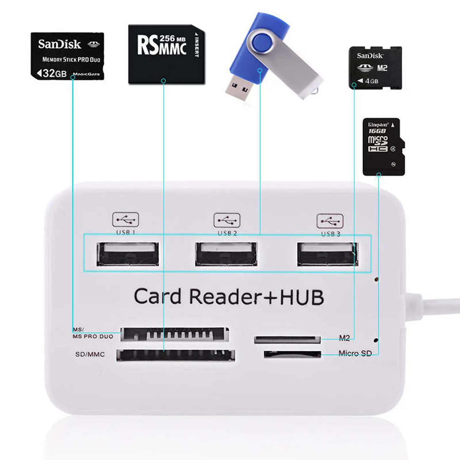 Micro USB Hub 3,0 Combo 3 Порты сплитер Мощность адаптера TF/SD/MS/M2 Card Reader все в одном ПК компьютер карты читателей