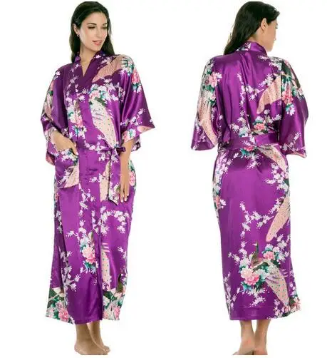 Satin Robes Brides Wedding Robe Sleepwear Silk Pijama Casual Bathrobe Animal Rayon Long Nightgown Women Kimono XXXL RB015