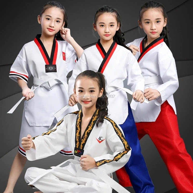 

Children's Long/Short Sleeves Karate Uniform Suit Taekwondo Boxing Training Clothes Red Black or Black V-Neck Cotton T116
