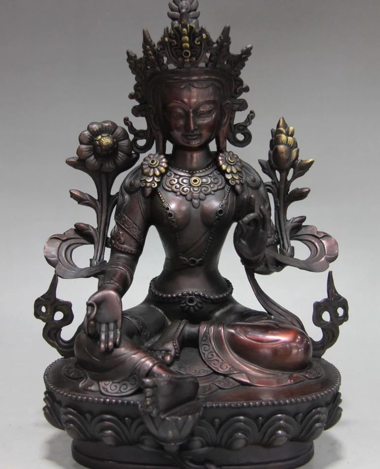 12 Tibet Buddhism Red Copper Bronze Green TaRa Guan Yin Kwan-yin Boddha Statue | Дом и сад