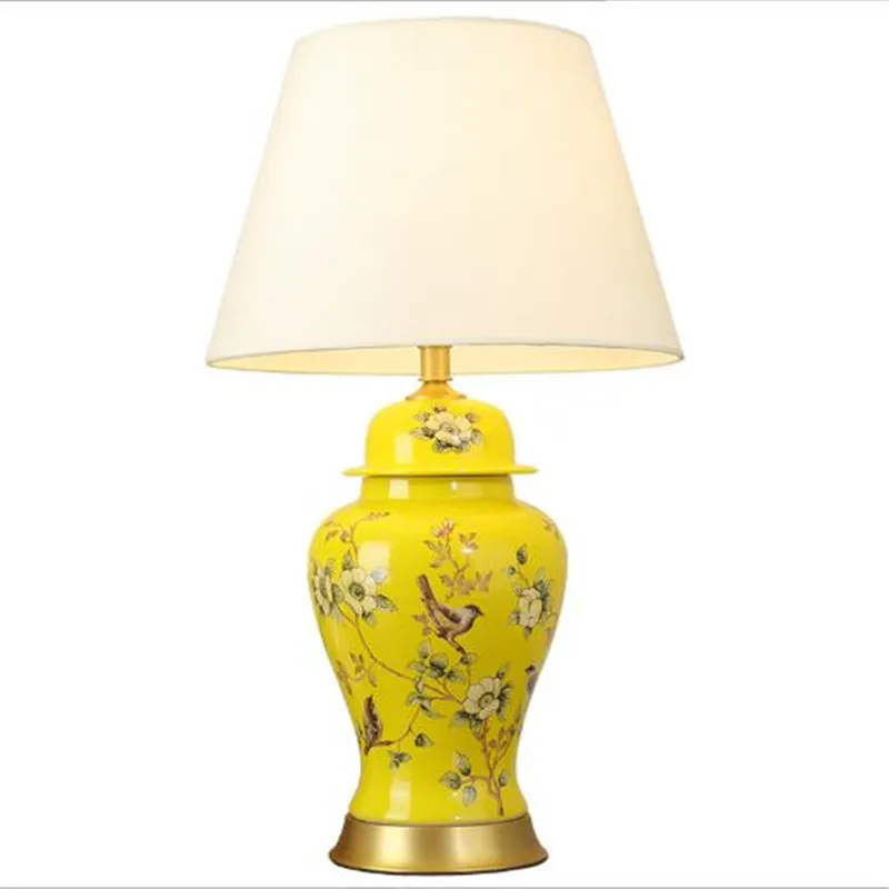 High End Birds Handmade Blue/Yellow Ceramic Fabric Adjustable Table ...