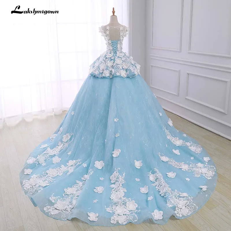 Синие Свадебные платья с свадебное платье оборками Vestido De Casamento бальное рукавом