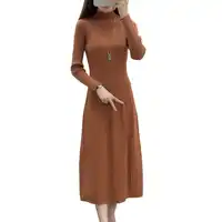 Autumn Winter Women Long Dresses 2018 New Solid Half Turtleneck Pullover Knit Dress Slim Stretch Sweater Dress Female AA275