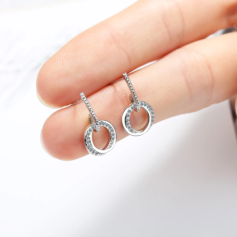 ANENJERY 925 пробы серебряные серьги Ins круглые циркониевые серьги-гвоздики для женщин корейские новые модные S-E882