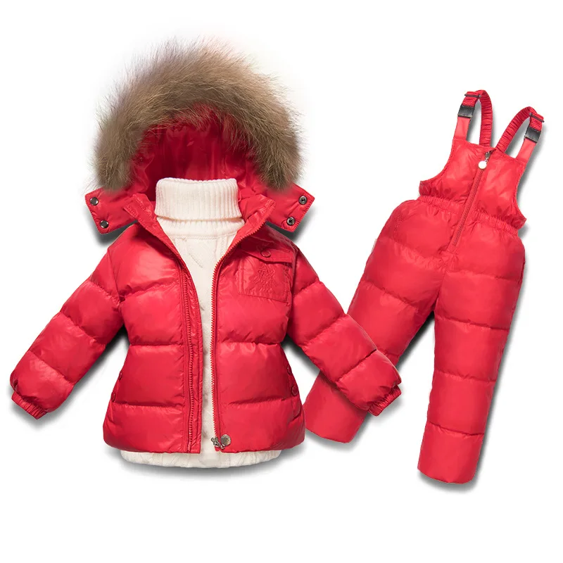 Новая теплая зимняя одежда для девочек для русской зимы лыжный костюм для девочек с воротником из натурального меха Верхняя одежда для мальчиков E160