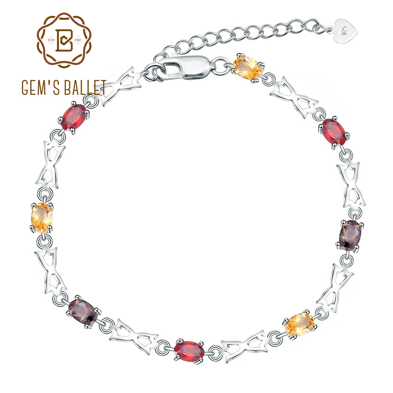 

Gem's Ballet 925 Sterling Silver Gemstone Bracelet Natural Citrine Garnet SmokyQuartz Bracelets & Bangles For Women Fine Jewelry
