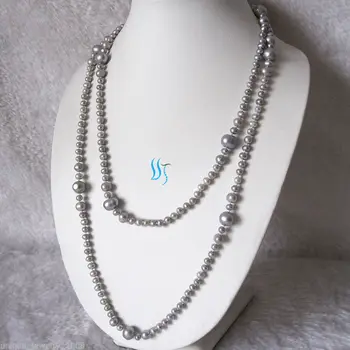 

52" 4-10mm Gray Graduated Freshwater Pearl Necklace Strand Cultured Jewelry