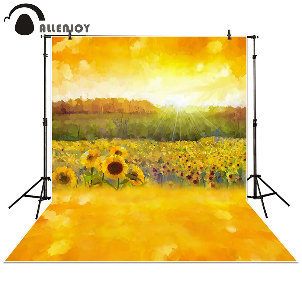 

Allenjoy sunflower photography backdrop Oil painting field yellow baby shower children background photo studio photocall