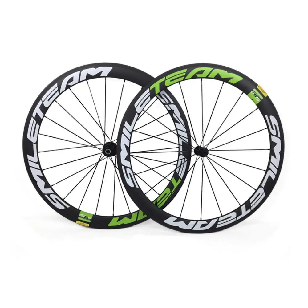 Ultralight Full Carbon Road Bicycle Wheels 700C 50mm Clincher Road Bike Wheelset Racing Bicycle Carbon Wheels R13 Hubs 3k Matte - Цвет: Green Color