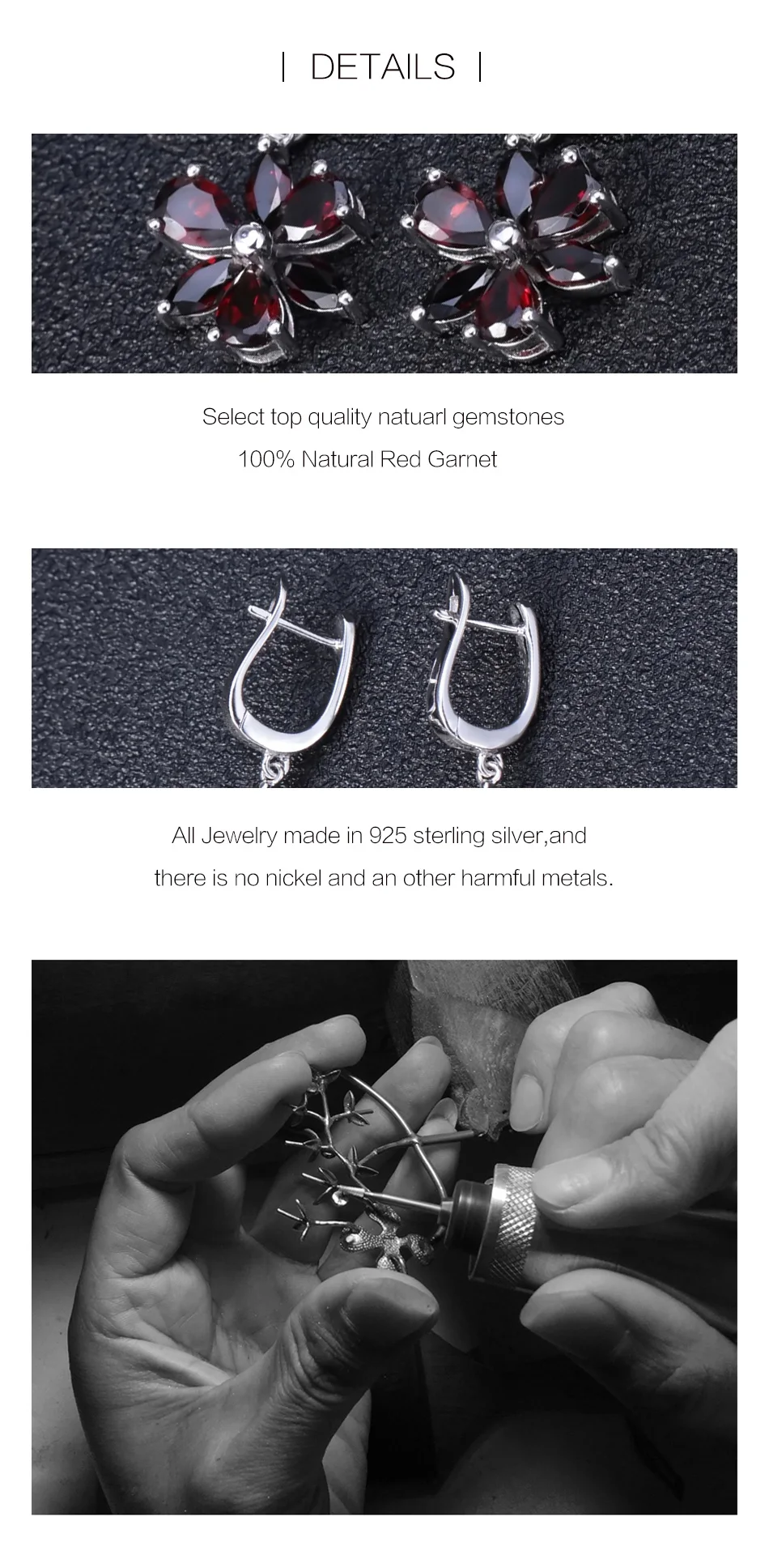 Gem's Ballet Solid 925 Sterling Silver Fine Jewelry Flower Design Garnet Stone Gorgeous Drop Earrings For Women RicaFeliz • 2022