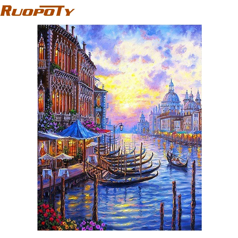 RUOPOTY Venice Sunset Seascape DIY Painting By Numbers