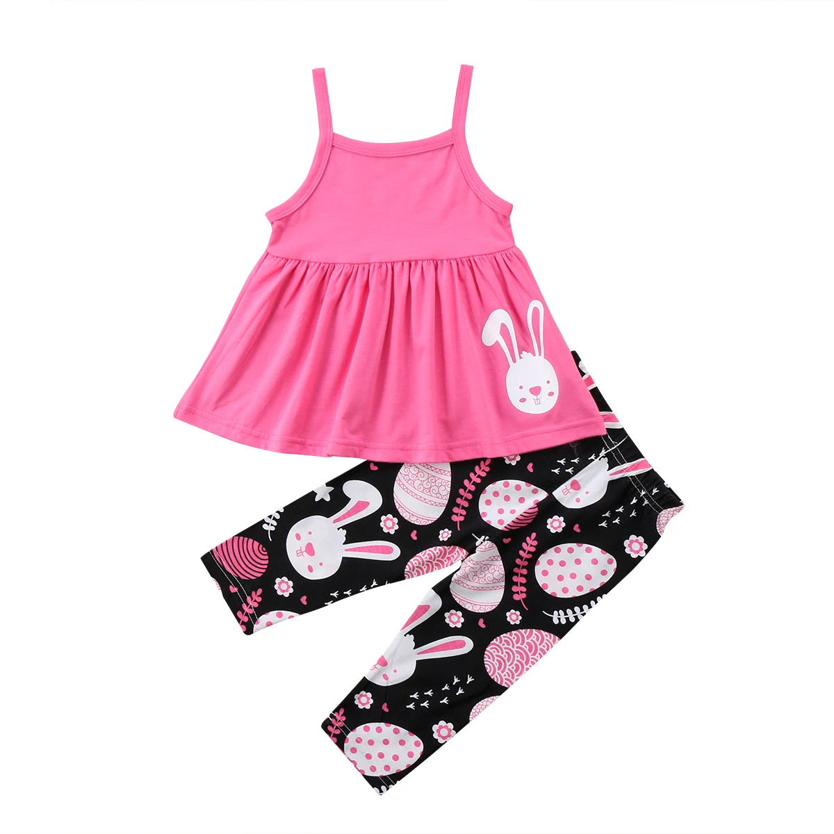 2018 Toddler Baby Girls Halter Sleeveless Pink Rabbit Easter Tops Dress