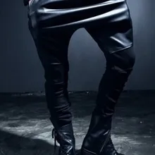 27-46 мужские Новые короткие тонкие черные кожаные штаны шаровары брюки панковские ботинки джинсы с вырезами Большие размеры сценические костюмы певицы